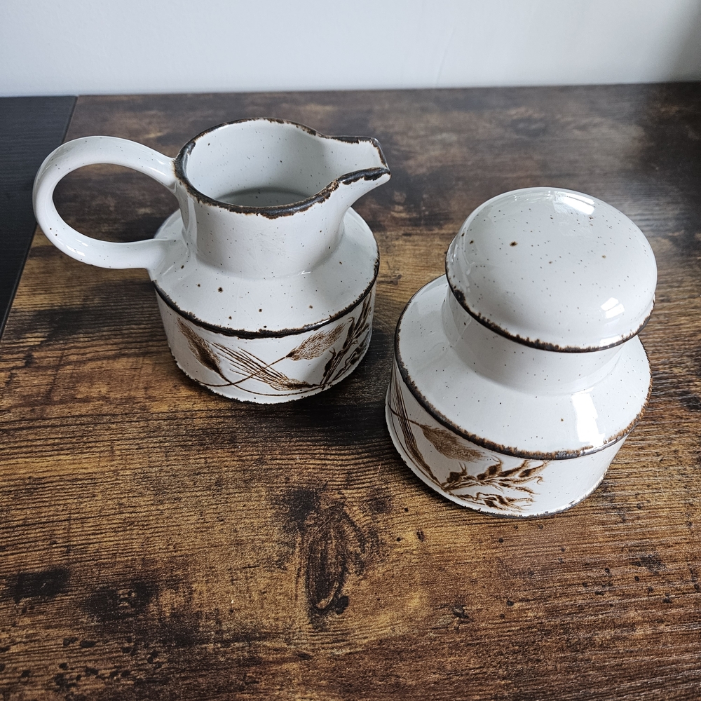 Rustic White Ceramic Creamer and Sugar Set - Midwinter England